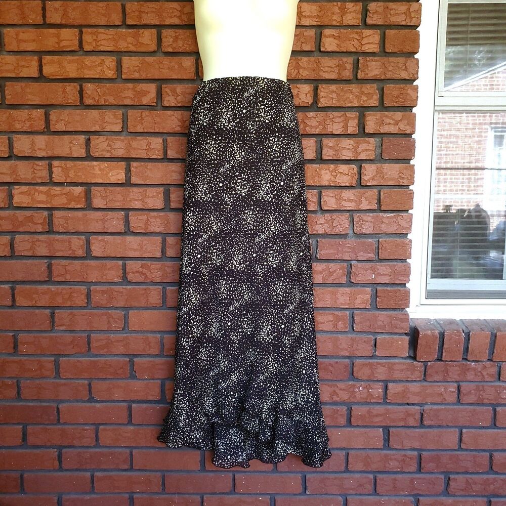 CATO Woman 14 / 16 Maxi Skirt Black Yellow Speckled Ruffle Hem Whimsigoth
